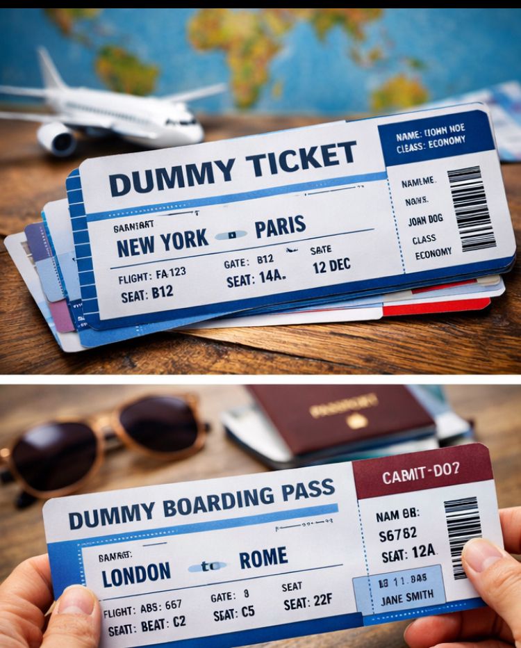 Sample flight itinerary and dummy ticket document for visa applications
